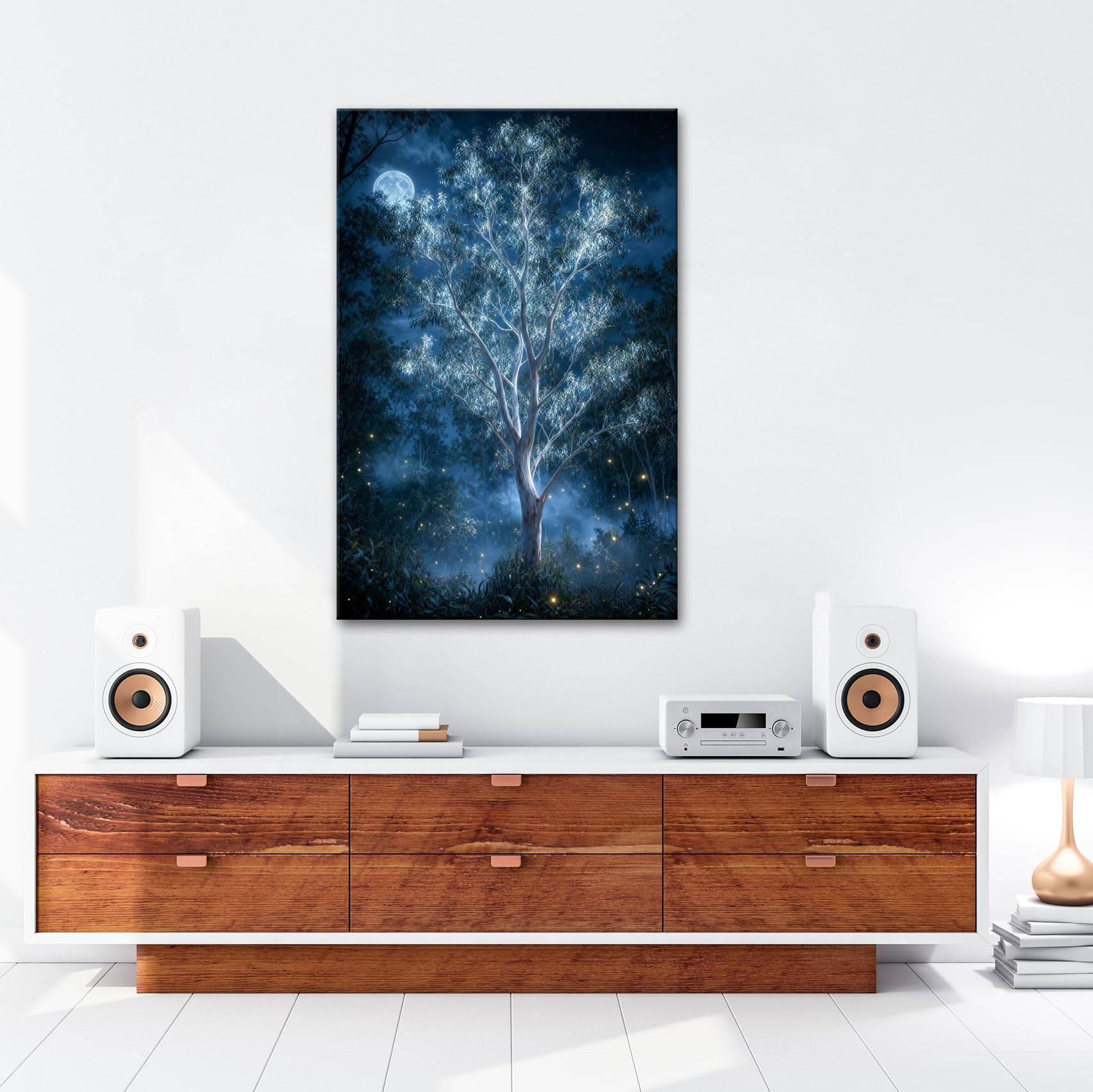 deyoli Obraz na płótnie Świecące drzewo w nocy 90 x 60 cm kolorowe