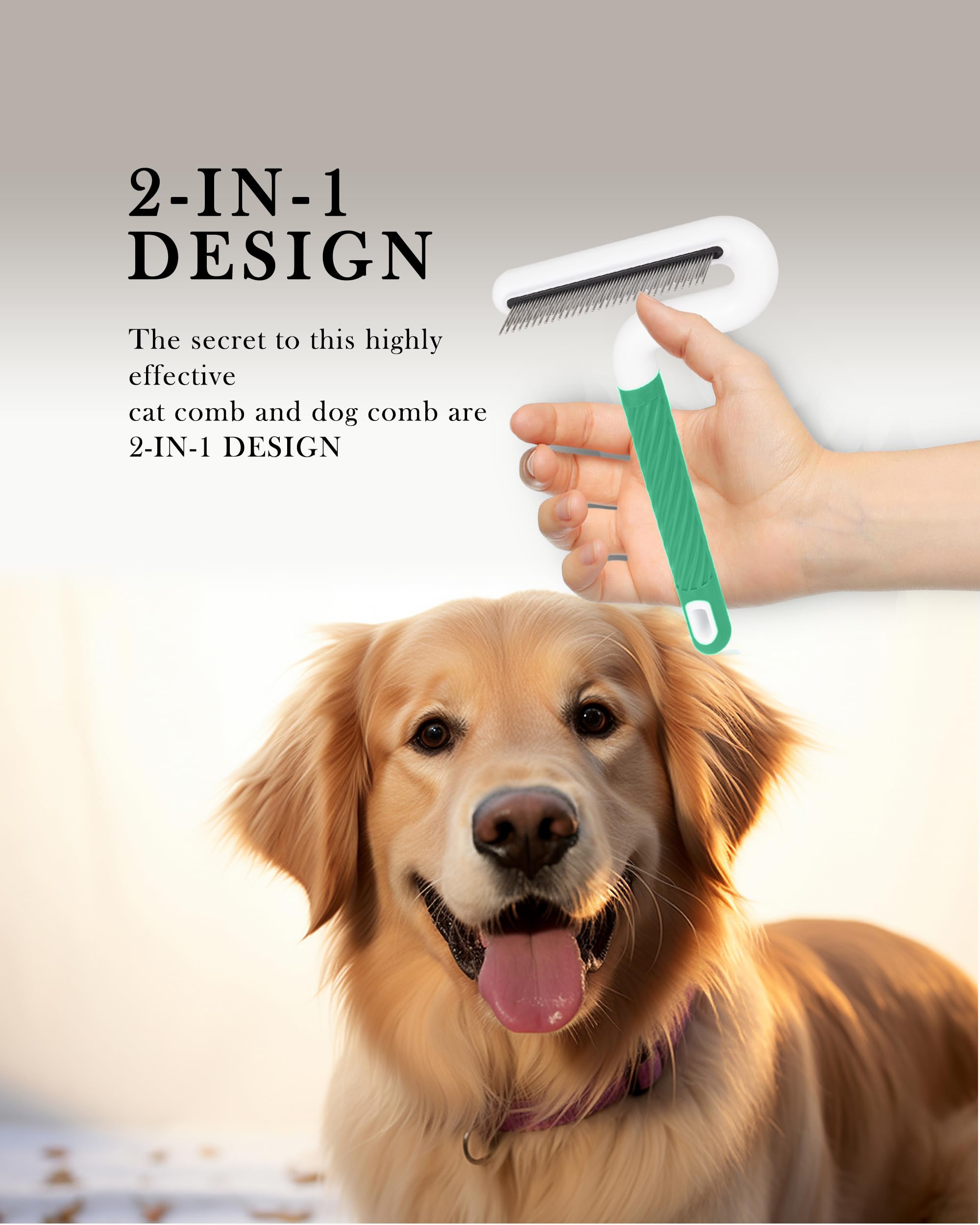 Pettine per cani e gatti, pettine per toelettatura con denti lunghi e corti in acciaio. Rimuove in modo sicuro nodi e grovigli per cappotto lucido. Strumento districante delicato per peli di