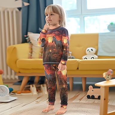 Pyjama Enfant Fille 1-10 Ans - T-shirt Manches Longues Et Pantalon - Imprimé Cheval/fleurs - Chaud Pour L'hiver