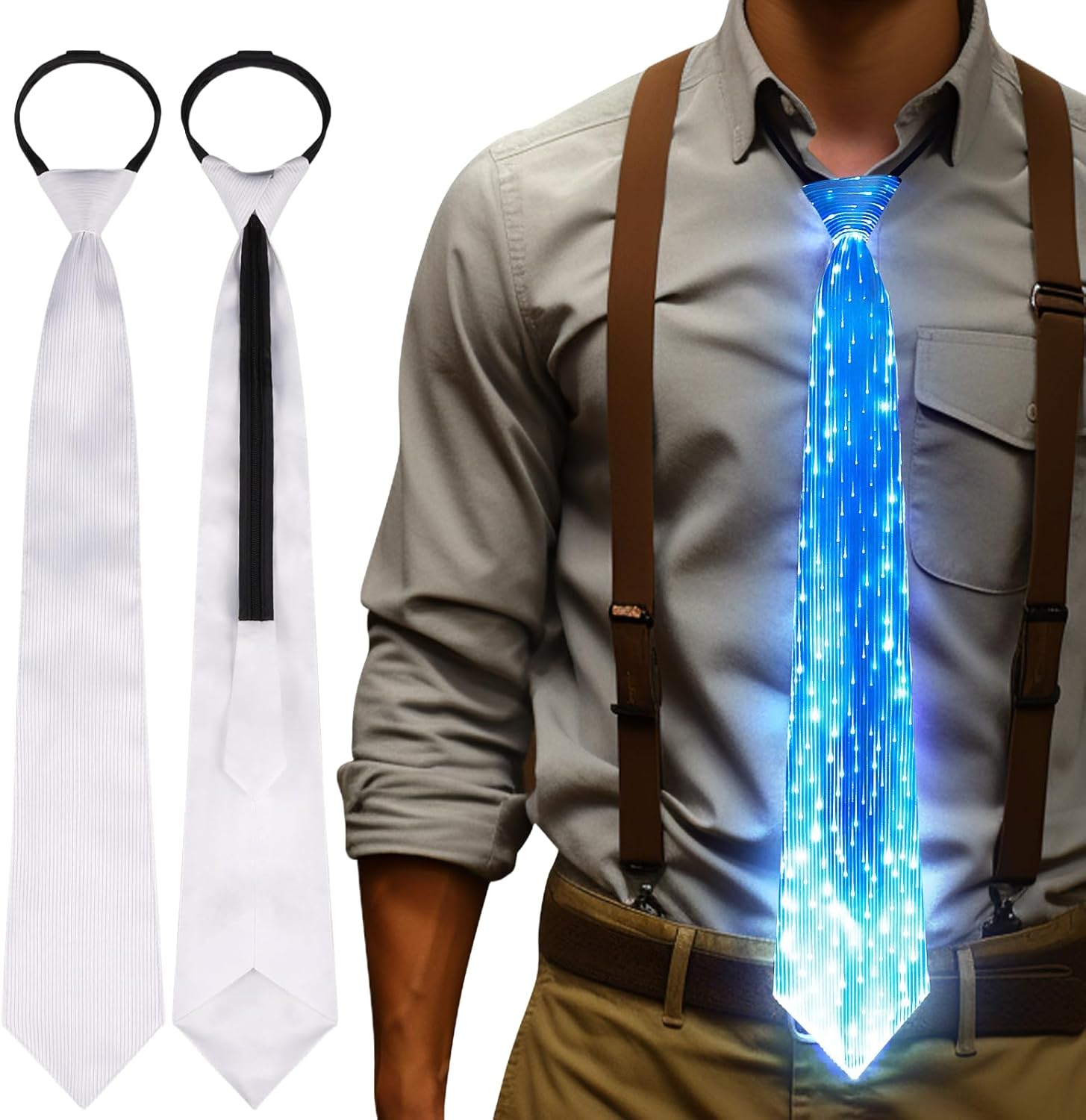 XGOOD Light Up Tie Rechargeable Fiber Optic Fabric Led Tie Light Up Clothes Costume for Disco,Show,Bars,Glow Party and EDM