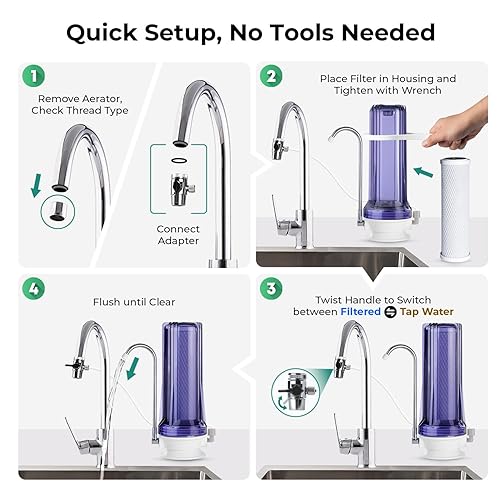 Vista 43 de iSpring CKC1 - Sistema de filtración de agua potable para encimera con filtro de carbono de 2.5 x 10 pulgadas, color blanco