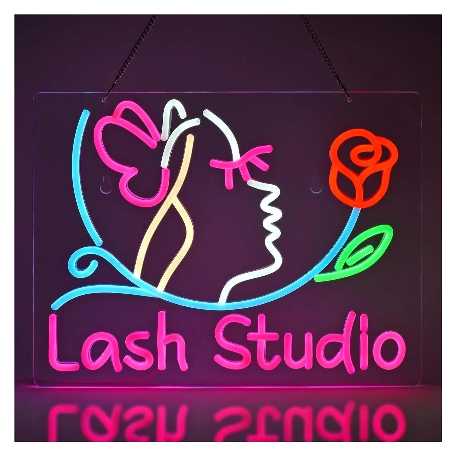 LEMST Sign Lamp Lash Studio” Neon Light USB Powered, with Dimmer, Adjustable Brightness, for Beauty Salons, Makeup Rooms, Salon Decor 40x32cm