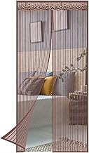 Puerta mosquitera magnética de 150 x 245 cm, parte superior de 4 cm de ancho, cortina de puerta con ribete de encaje, color marrón, fácil de instalar, con gancho y bucle de marco completo, puertas