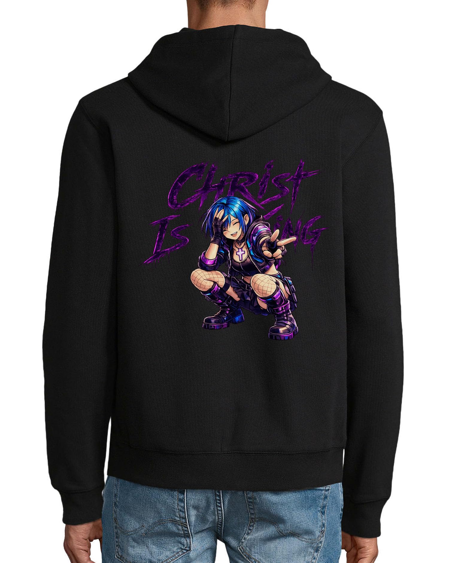 Vibrant Girl Embracing Faith bluza z kapturem z mieszanki bawełny na zamek błyskawiczny bluza z kapturem czarna