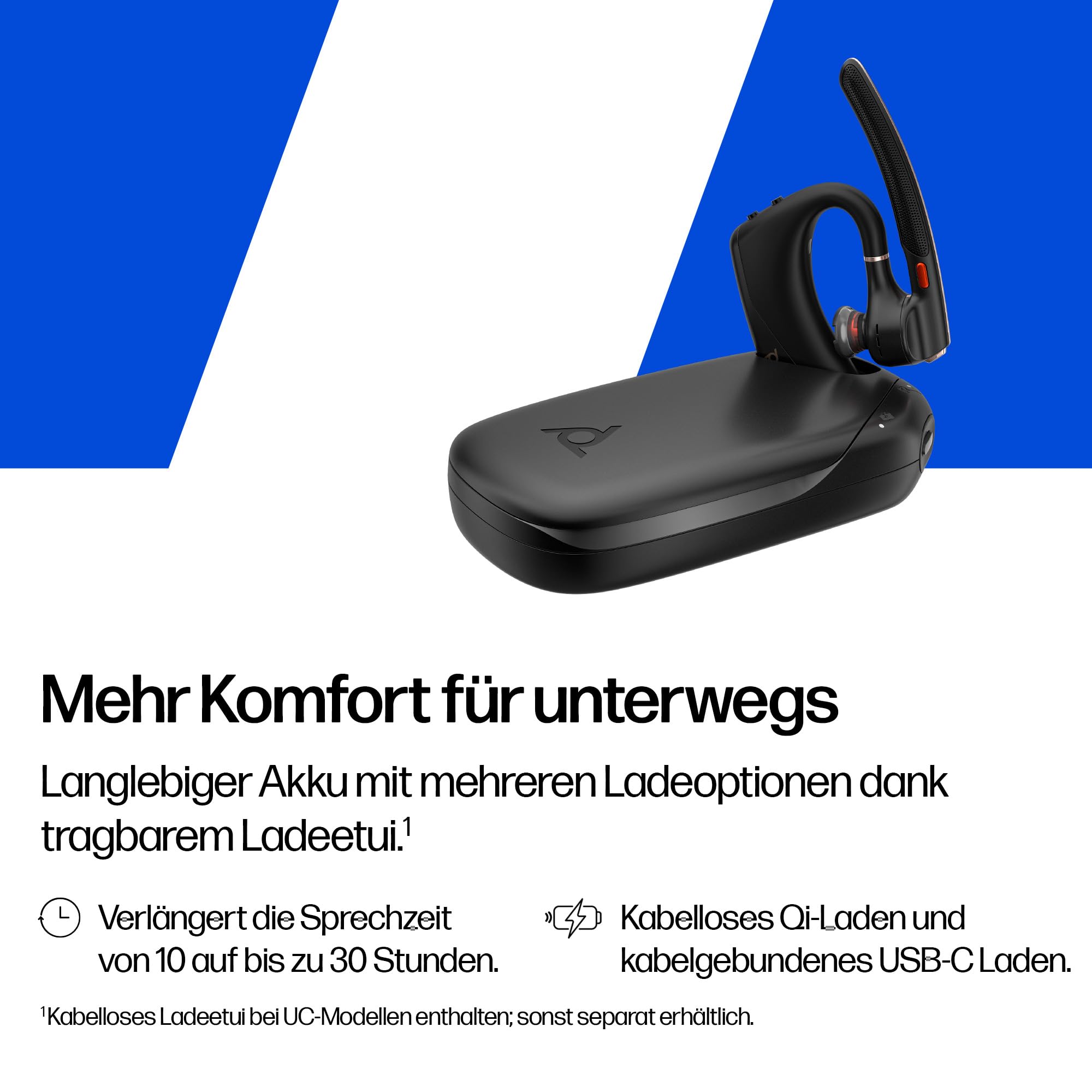 Poly Voyager Legend 50-M UC Bluetooth-Headset NoiseBlockAI WindSmart Smart-Sensor 10 Stunden Akkulaufzeit Geräuschunterdrückung Ladeetui Schwarz