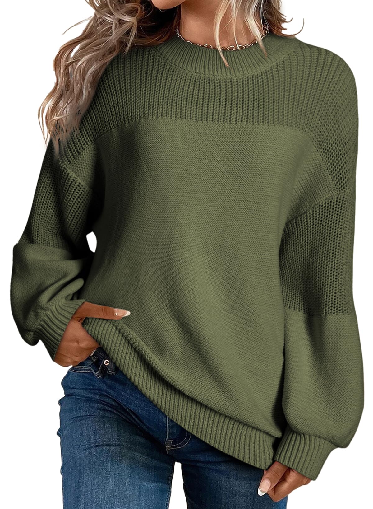 Dokotoo Damestrui, elegant, ronde hals, pofmouwen, gebreide trui, effen, casual, losse bovenkleding, herfst, wintertrui, trui, S-XXL, koffie, M