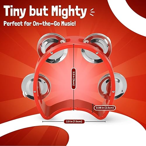 Miniatura 6 de Flexzion Pandereta de medio círculo, instrumento de percusión de mano, mini panderetas de plástico, instrumentos musicales en forma de D de media