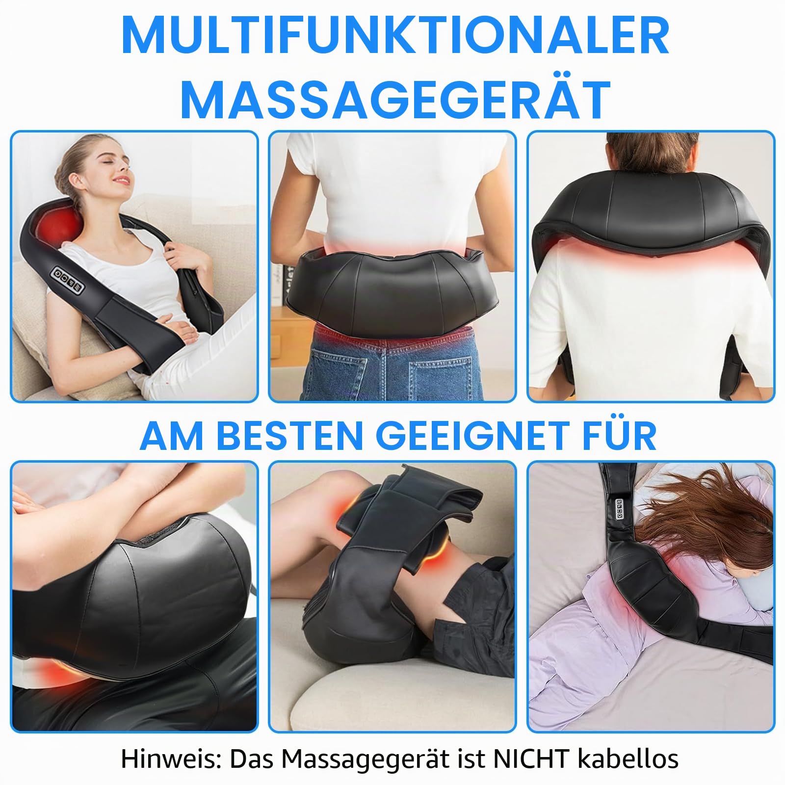 Nacken und Rückenmassagegerät, Muskelschmerzen lindern, Elektrisches Akupressur Massagegerät, 3 Geschwindigkeiten 16 Massageköpfe 15 Minuten Timing, Tiefenmassagegerät mit Wärmetherapie Funktion