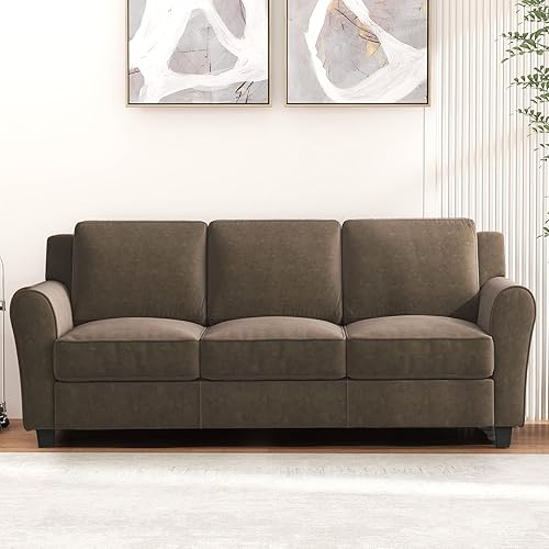 Bonzy Home 80.7" Brown Couch, 3 Seater Couches for Living Room, Modern Comfy Sofa with Thick Cushion for Home Apartment Office