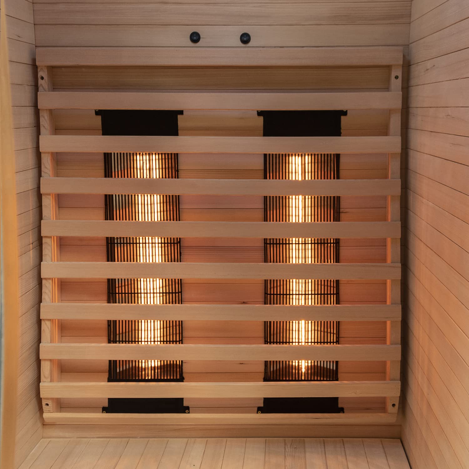 Dewello® Infrarotkabine Infrarotsauna Calgary 90cm x 90cm 1 Person inkl. Vollspektrumstrahler, Ionisator mit Aroma Therapie, LED-Farblichttherapie aus Hemlock Tannenholz