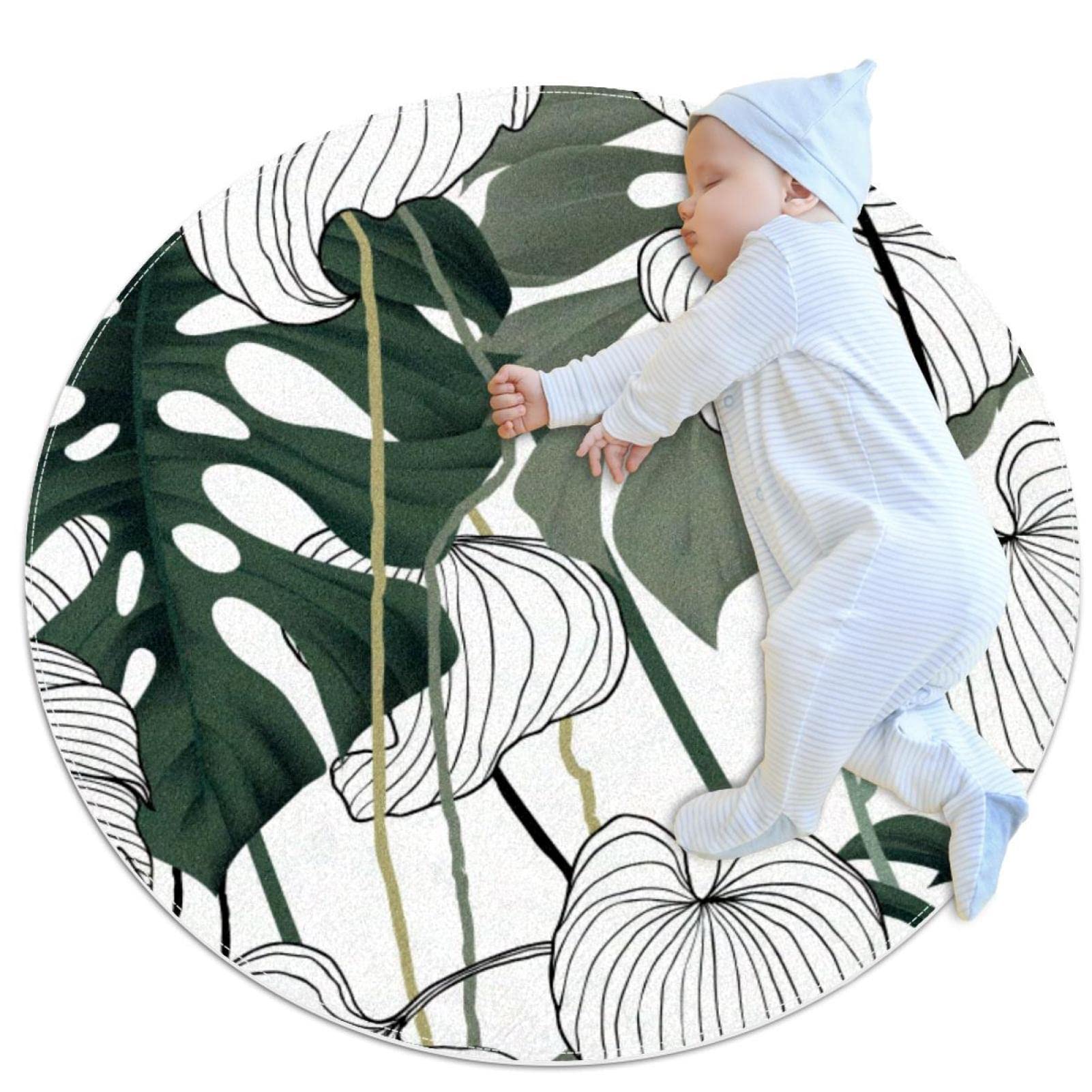 Tapis de jeu pour enfants sol froid tapis rond plante JDEZ 80x80cm