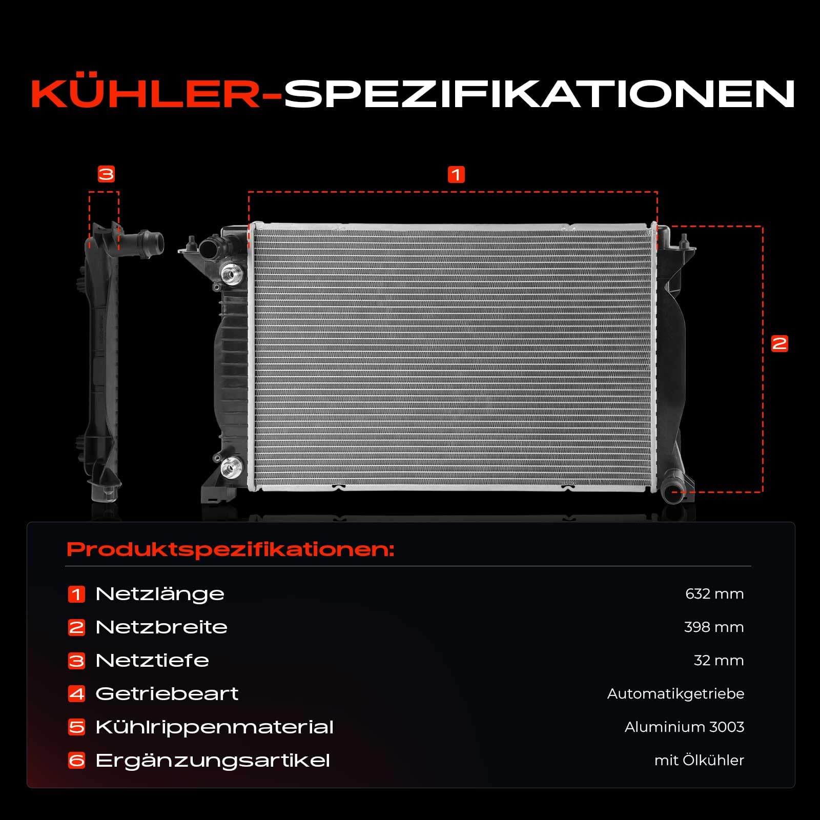 Frankberg Radiador enfriador de agua enfriador de motor transmisión | 8E0121251K; Compatible con: A4 8EC, A4 8E2, A4 Cabriolet 8H7, A4 Avant 8E5, A4 Avant 8ED