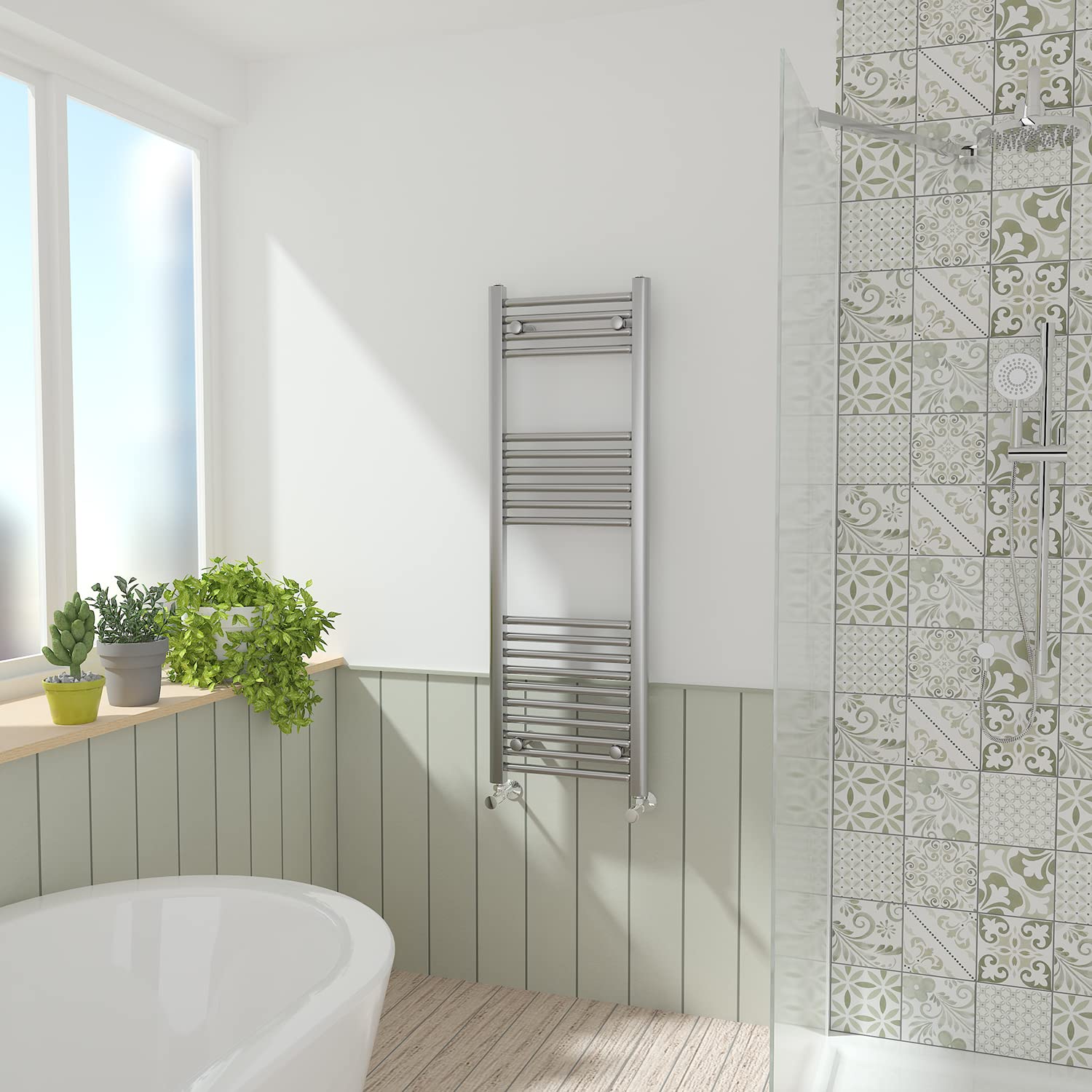 NRG Chrome Straight Central Heating Towel Rail Bathroom Heated Rad Radiators Ladder Warmer - 1200×400mm