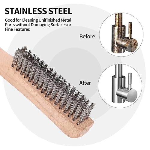 Miniatura 5 de Juego de 6 cepillos para raspar de alambre con mango de madera (6 unidades, 12 pulgadas de alambre de acero al carbono con mango de madera de haya)