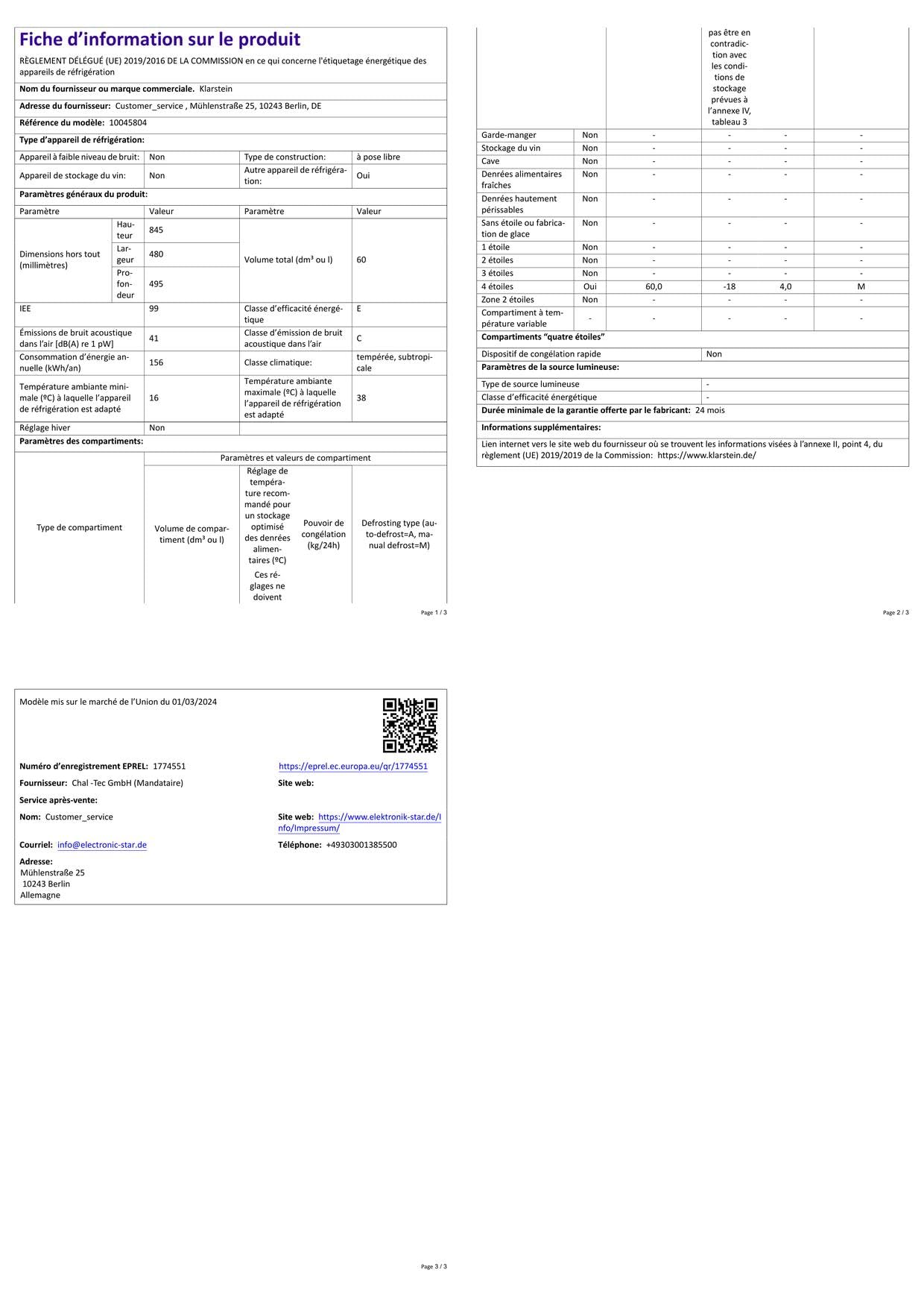 KLARSTEIN Pluto – congélateur 1 zone de refroidissement, thermostat à 5 niveaux, 0 à -18 ° C, avec façade en verre, pieds réglables en hauteur, silencieux, volume 60 litres - noir