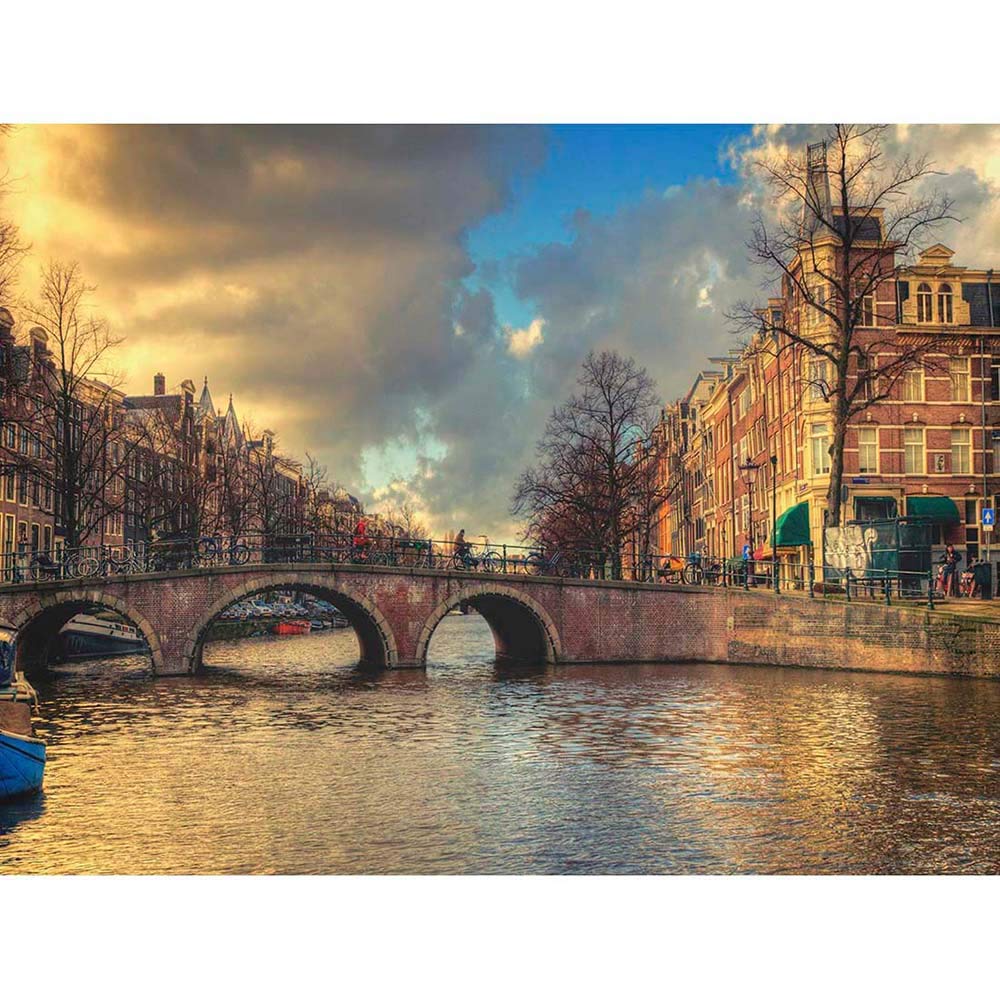 Wee Blue Coo Photo Cityscape Amsterdam Canal Bridge Art Print Poster Wall Decor 12X16 Inch