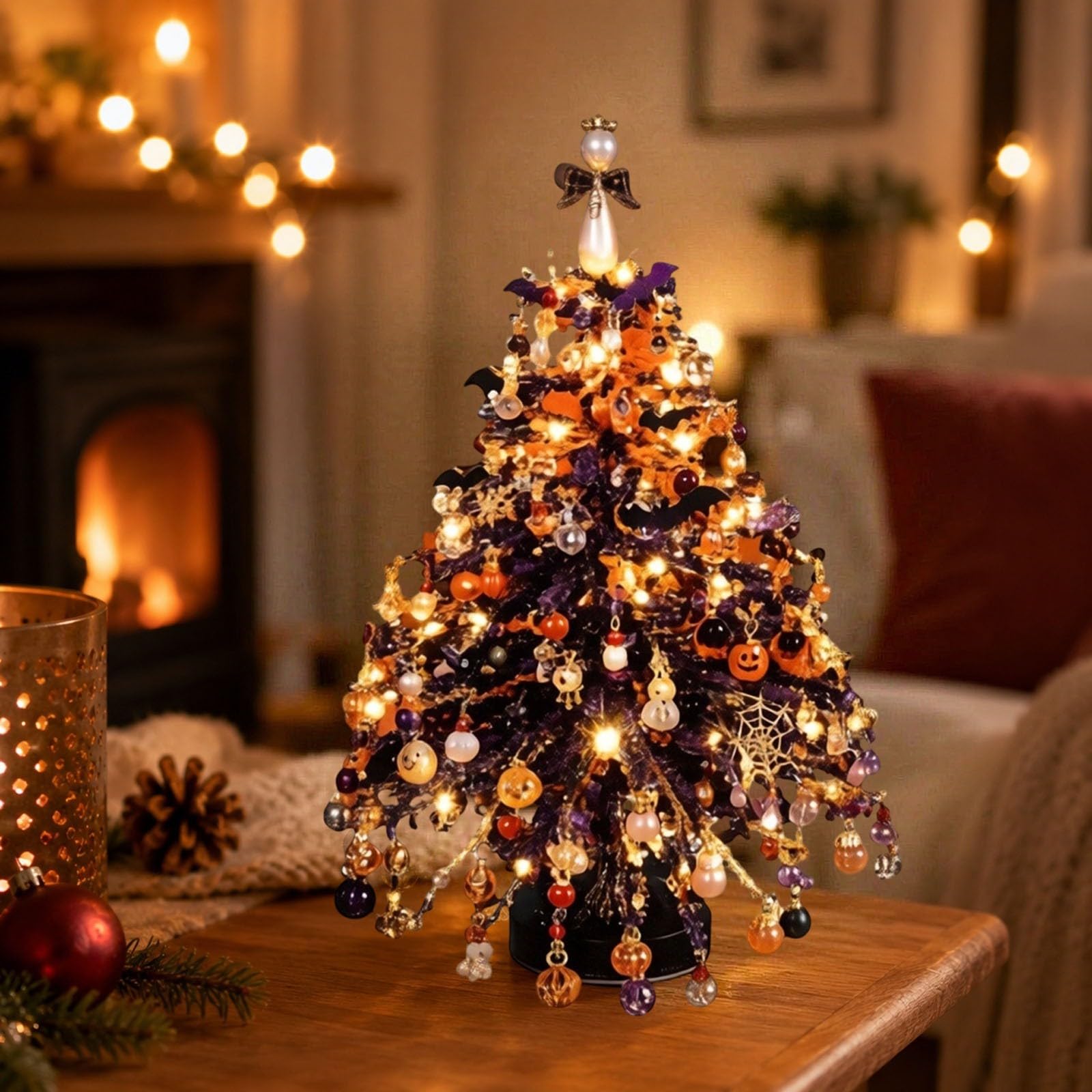 DIY Beaded Christmas Tree Kit, Handmade Mini Desk Xmas Bead Art, 2026 New 3D Crystal Bead Christmas Tree Making Kit, Colorful Beads&Wire,Holiday Tabletop Decoration，Halloween