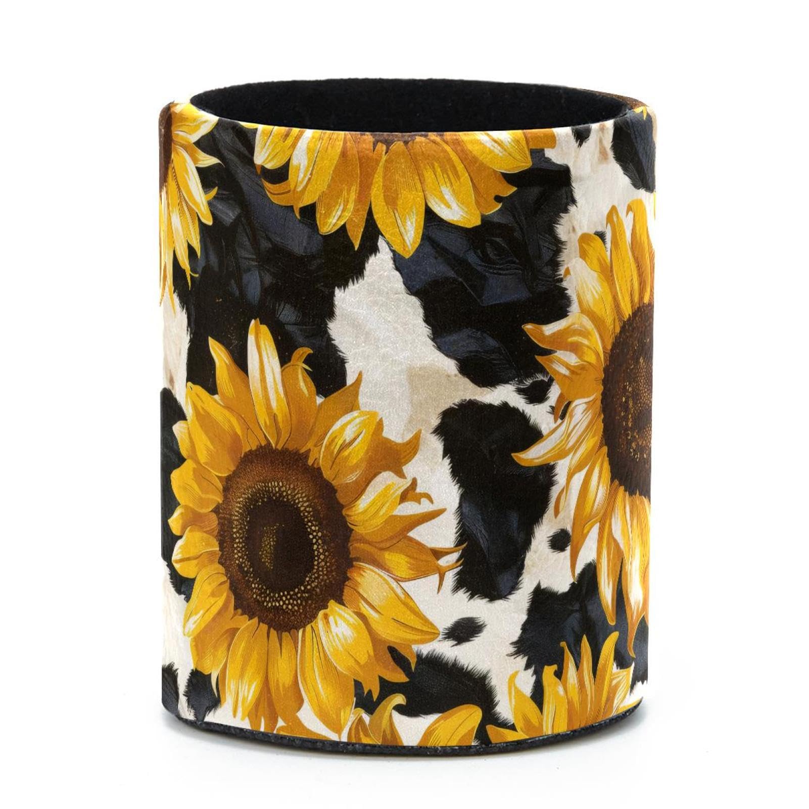 VAPOKF Round Pencil Holders for Desk, Sunflowers Cow Pen Holders Pen Pot Makeup Brushes Storage Desktop Stationery Supplies Organiser for Home Office