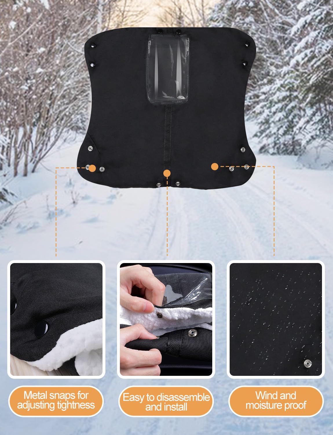 Manoplas Carro Bebe, Impermeable y Cortaviento Guantes Carro Bebe Invierno con Bolsillo para Celular, Guantes para Cochecito Bebe Forro de Felpa Para Todos los Cochecitos - Negro