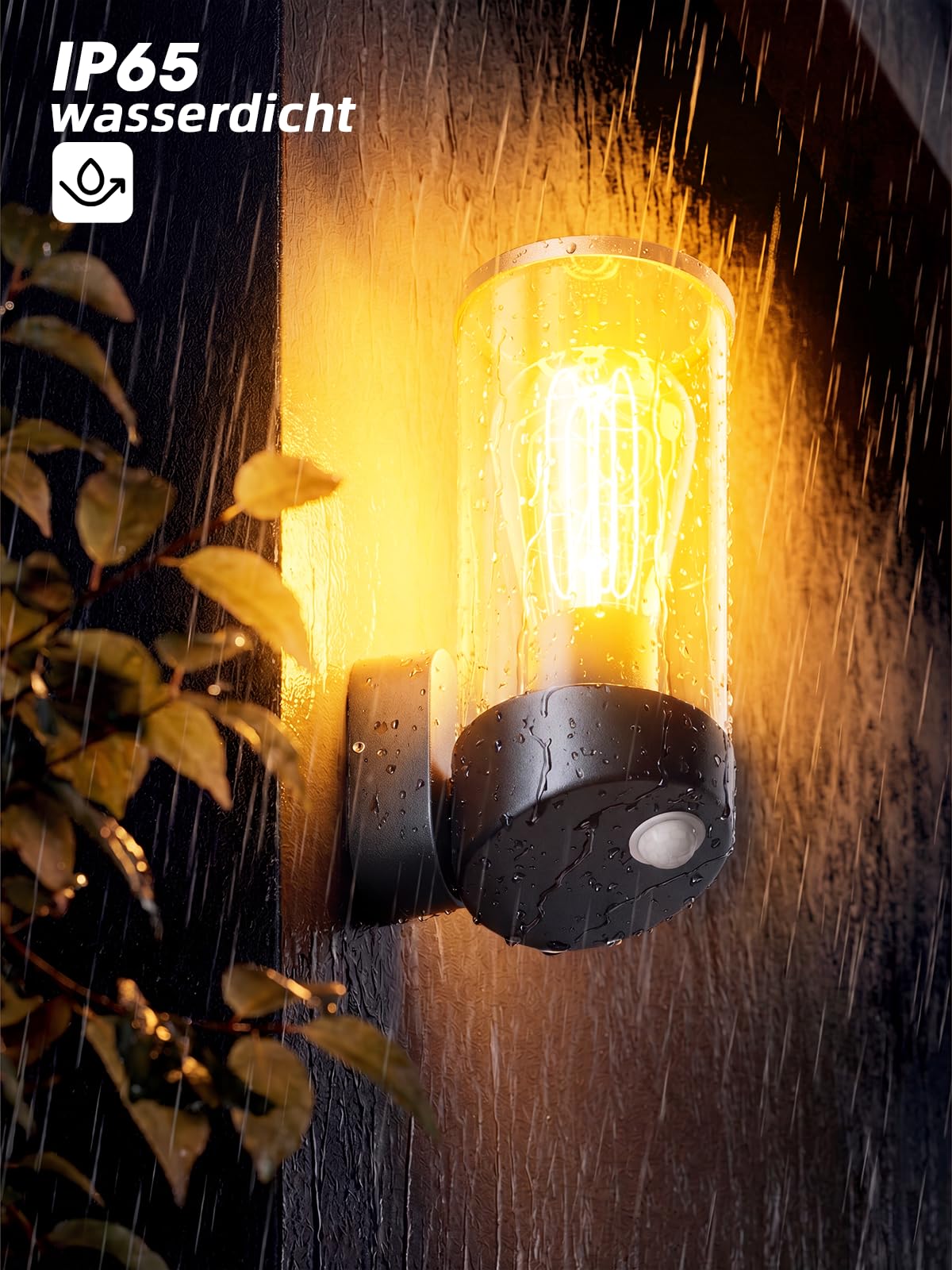 Brightower Lampa ścienna zewnętrzna z czujnikiem ruchu, aluminiowa lampa ścienna z przezroczystym akrylem, lampa zewnętrzna do ogrodu, na taras, werandę i do garażu, ekskluzywna 1x E27,Ciemnoszary