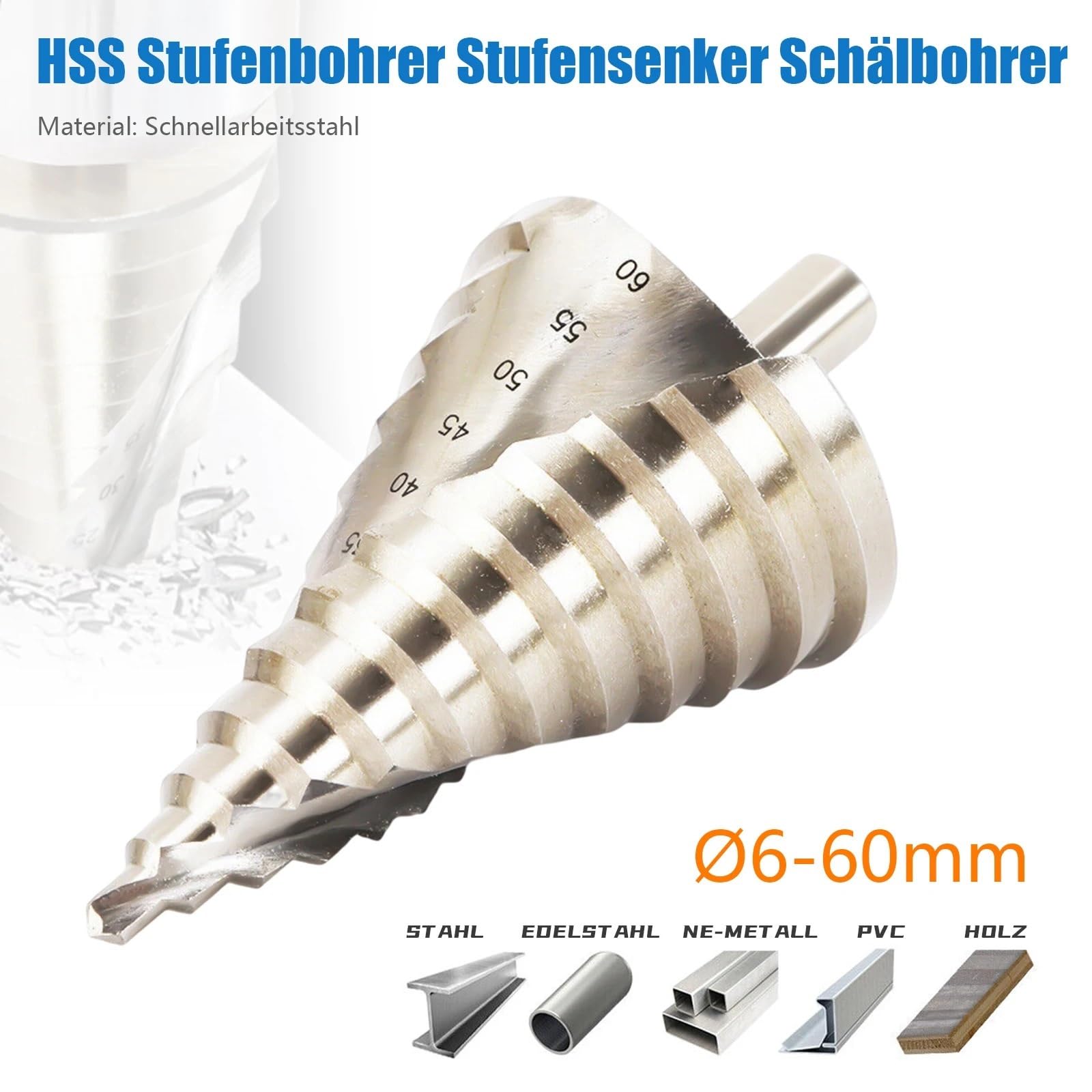 Punta Da Trapano Con Scanalatura A Spirale A Gradino 6-60 Mm | Fresa for fori in acciaio HSS for utensili di perforazione di metalli in legno Trapano a cono a gradini