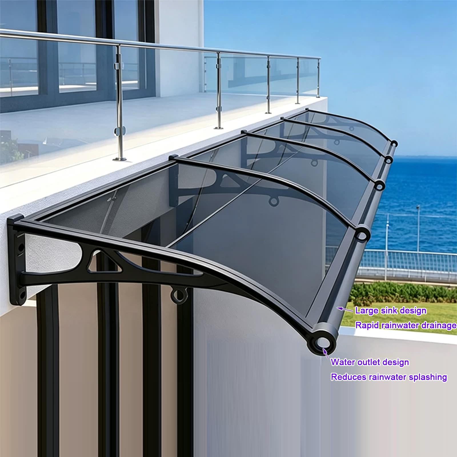 Pensilina Copriporta in Policarbonato,Lunghezza 40–600 Cm,Tenda da Veranda (150x70cm)