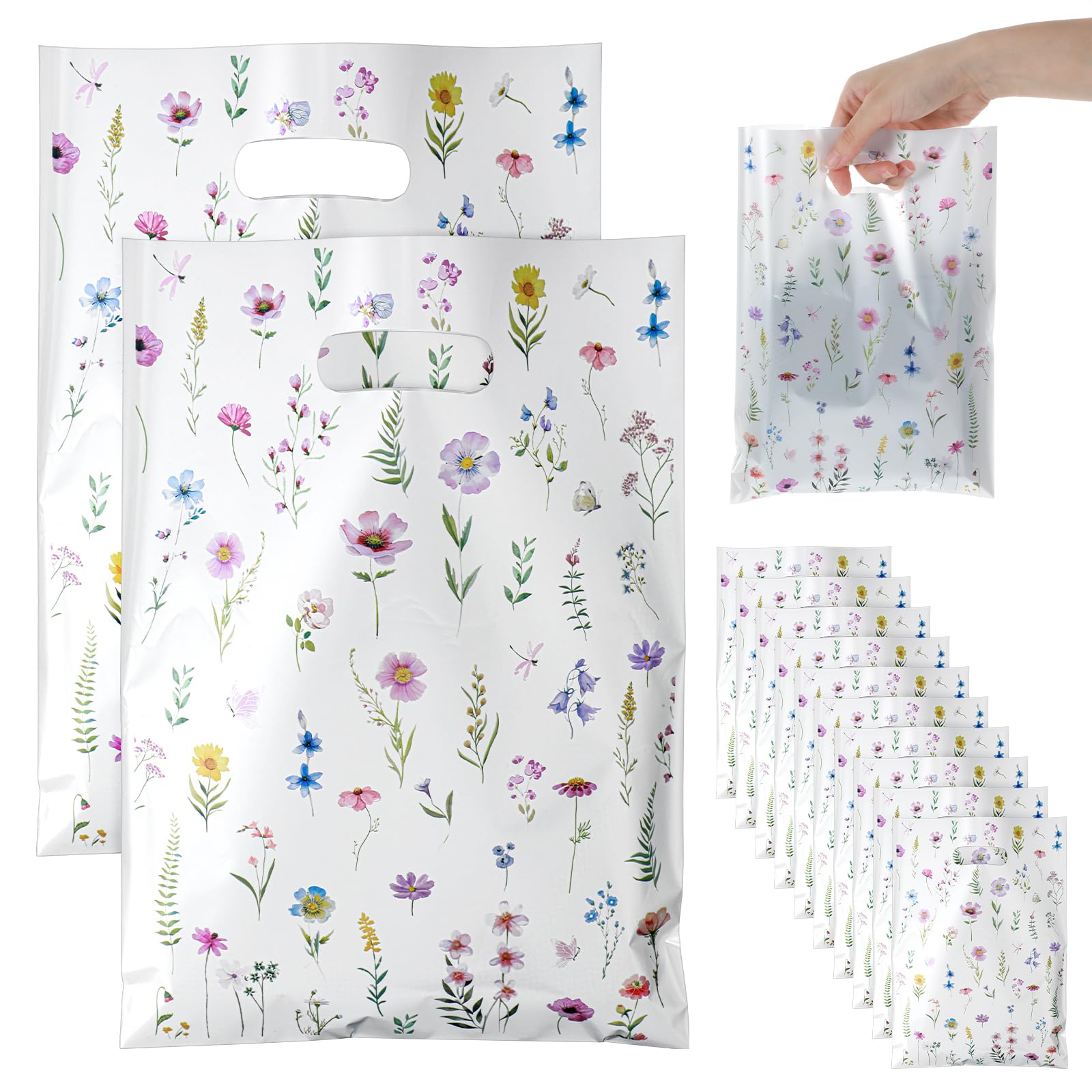 Ouligay 50PCS Wildflower Small Gifts Bags Plastic Party Bags Vintage Floral Gift Goodies Bag Wildfloral Candy Treat Bag Perfect for Kids Birthday Party