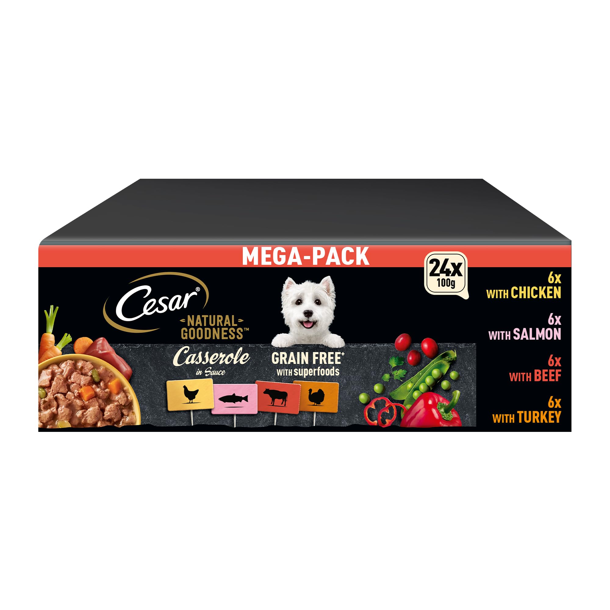 Cesar Natural Goodness Premium Hunde Nassfutter in der Schale 4 Varietäten in Sauce in Terrine Megapack 24x100g