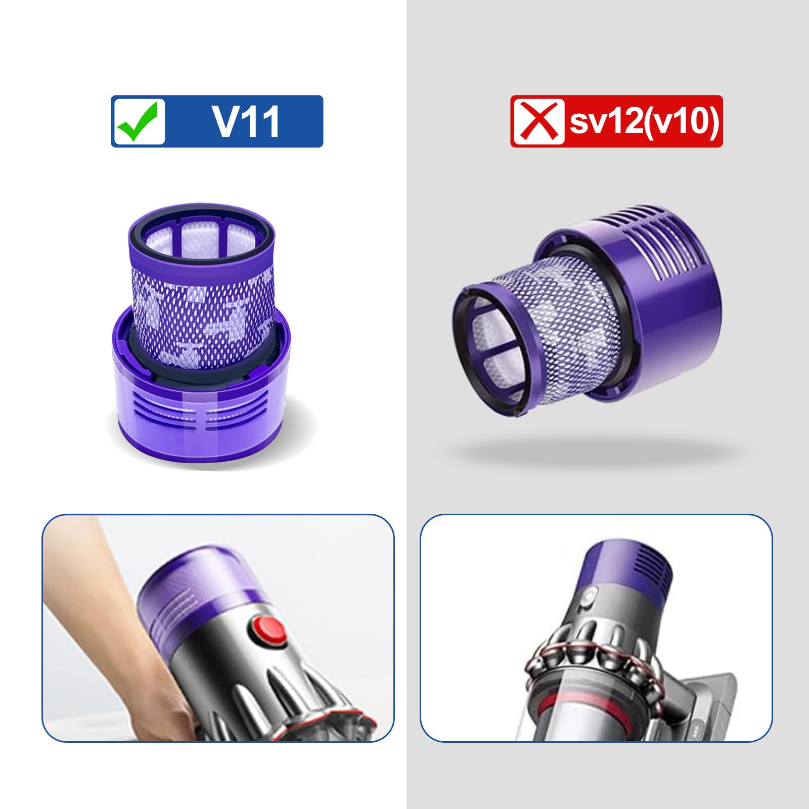 Filtre de Remplacement pour Dyson V11 V15 V15s SV14, 2 Packs de Filtres et 1 Brosse de Nettoyage Compatibles avec Torque Drive Animal Complete Extra V15 Detect V15s, Comparer avec la Pièce 970013-02