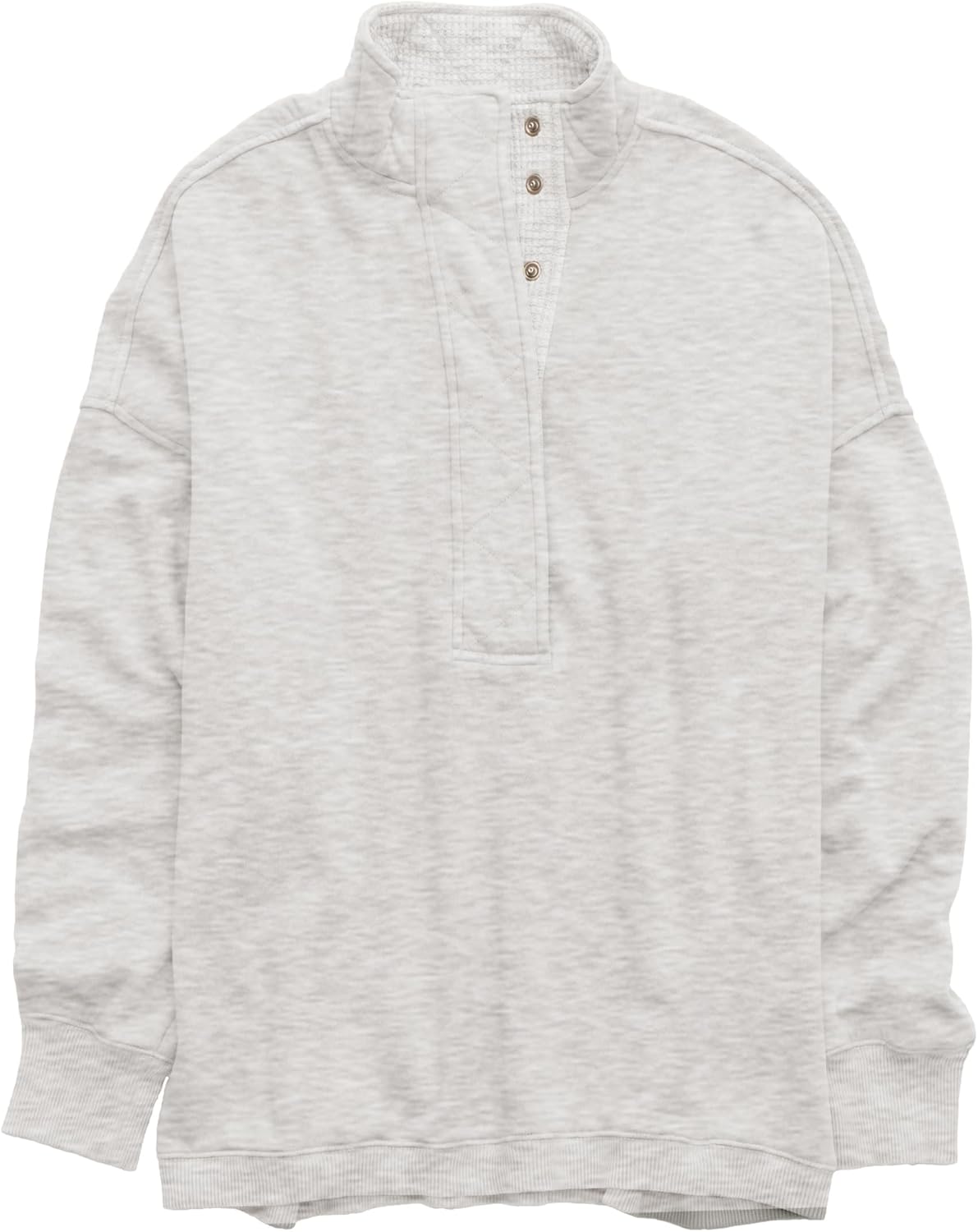 Locachy Womens Casual Button Henley Neck Oversized Sweatshirt Long Sleeve Pullover Tops Outfits Light Grey XL - Image 7