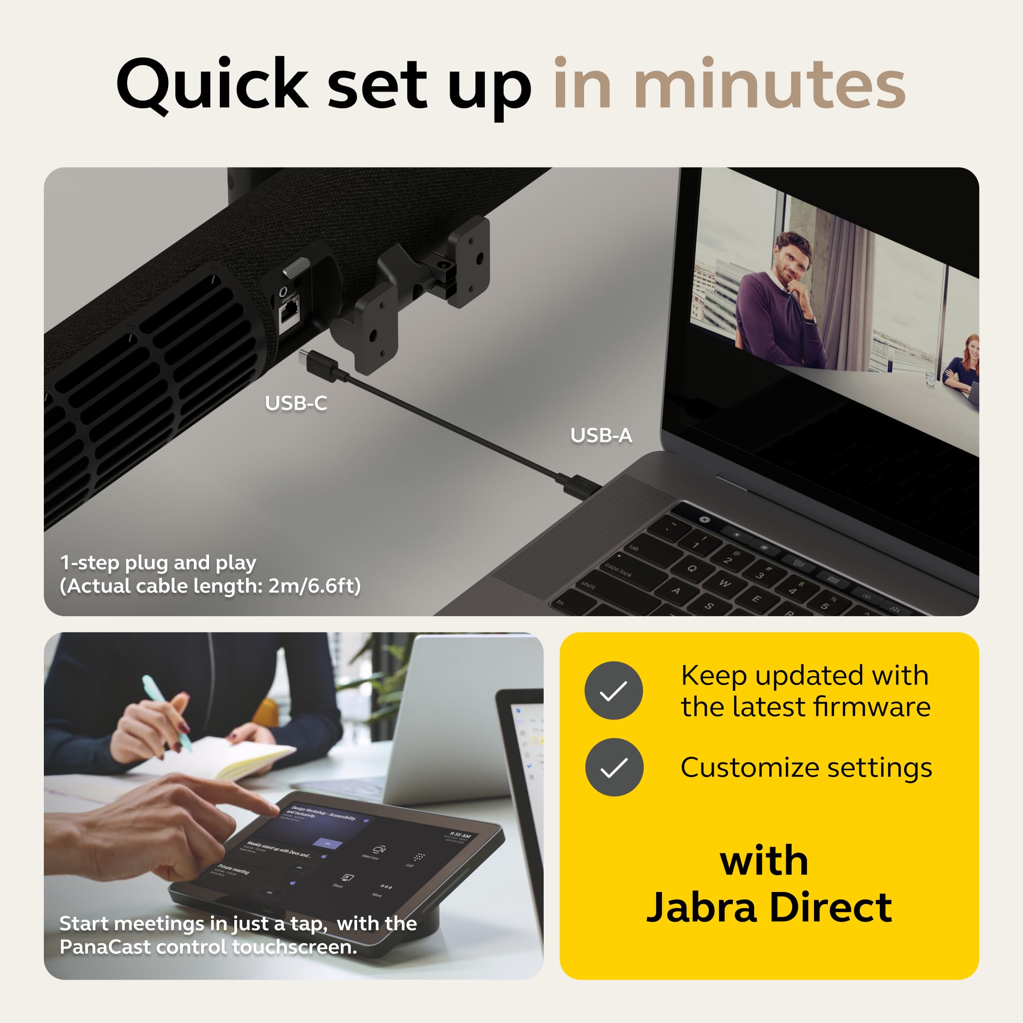 Jabra PanaCast 50 VBS UC - Vista panoramica 4K a 180°, zoom intelligente, funzioni per riunioni intelligenti, 4 potenti altoparlanti, microfoni con touchpad