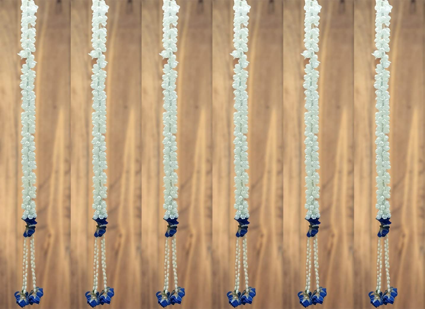 SPHINX Artificial Jasmine Buds & Clustered Rose Strings (Off White and Blue, Pack Of 6 ,2.5 ft Each)