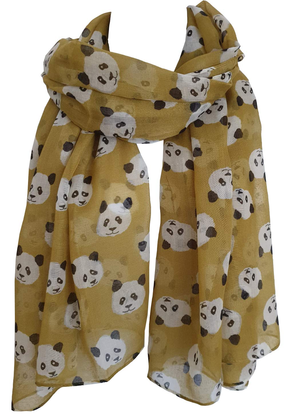 Glamlondon Women's Mustard Panda Print Scarf Large Size Fashionable Cute Pandas Animal Printed Wrap (Mustard)