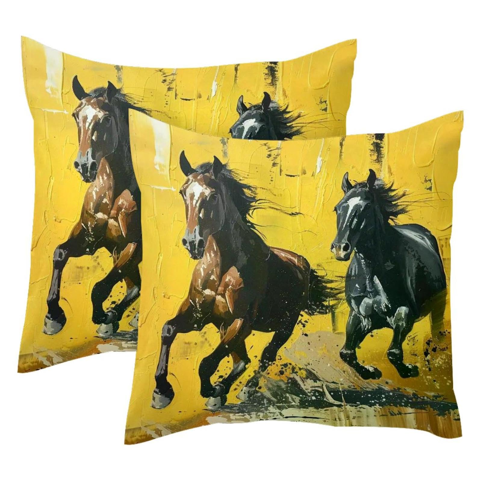 Housses de coussin velours 50x50 cm cheval au galop lot de 2 taies décoratives grand format
