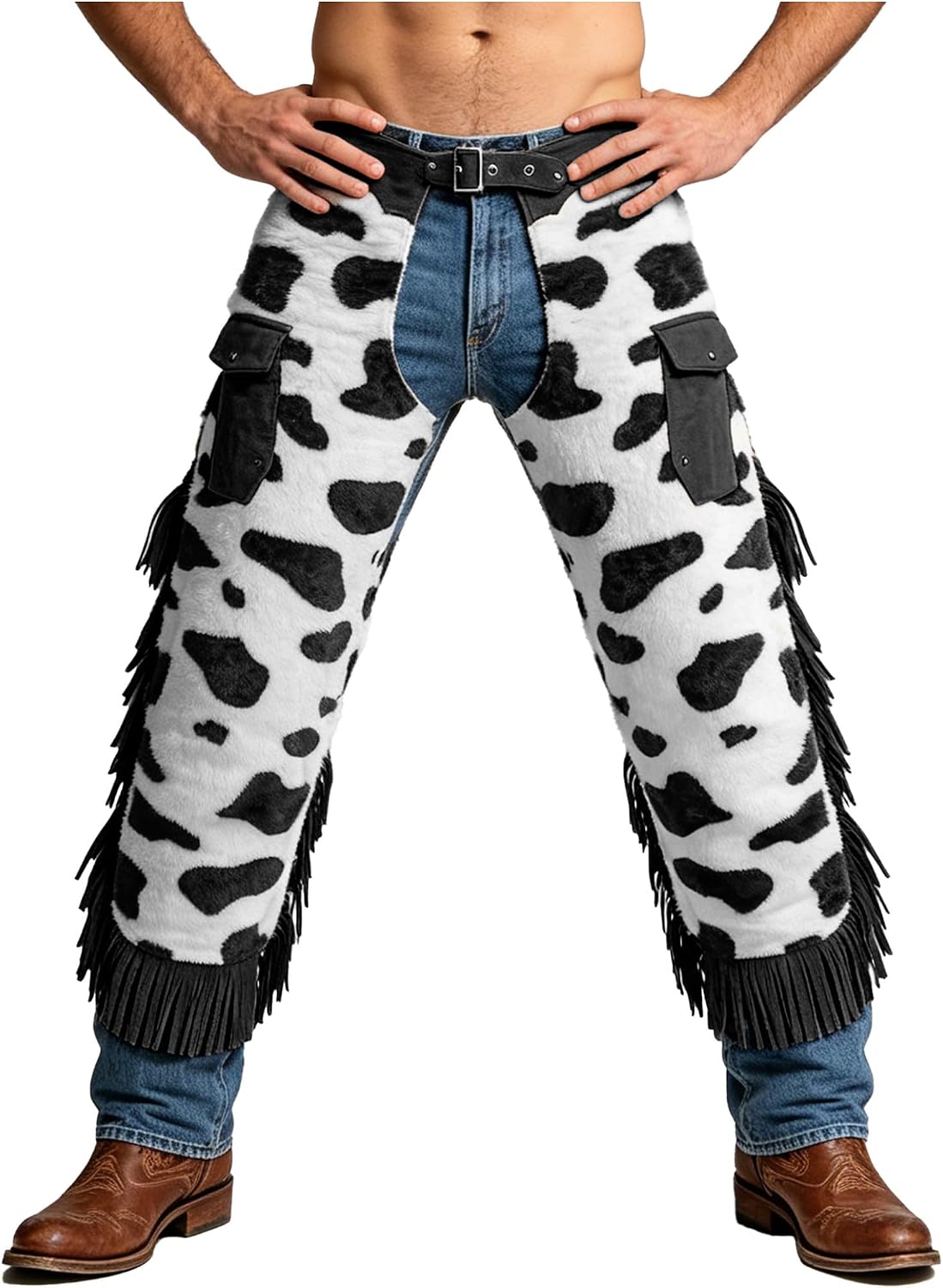 Cowboy Chap Pants for Men Low Waist Overpants Clubwear