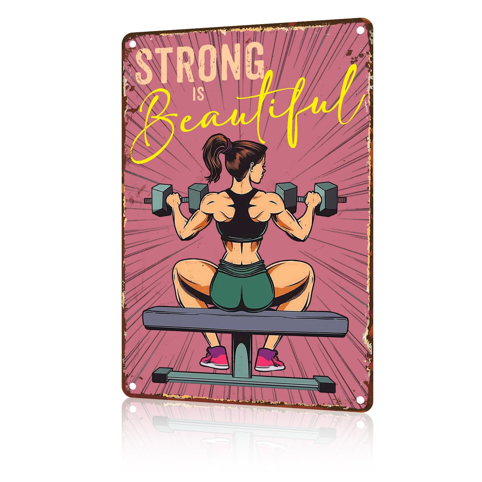 SMAZDFXX Girl Gym Metal Signs Gym Poster Strong Is Beautiful Weightlifting Girl Motivational Sign for Gym Workout Sign for Home Gym Fitness Sign Workout Room Decor Inspirational Posters Gym 12"x16"