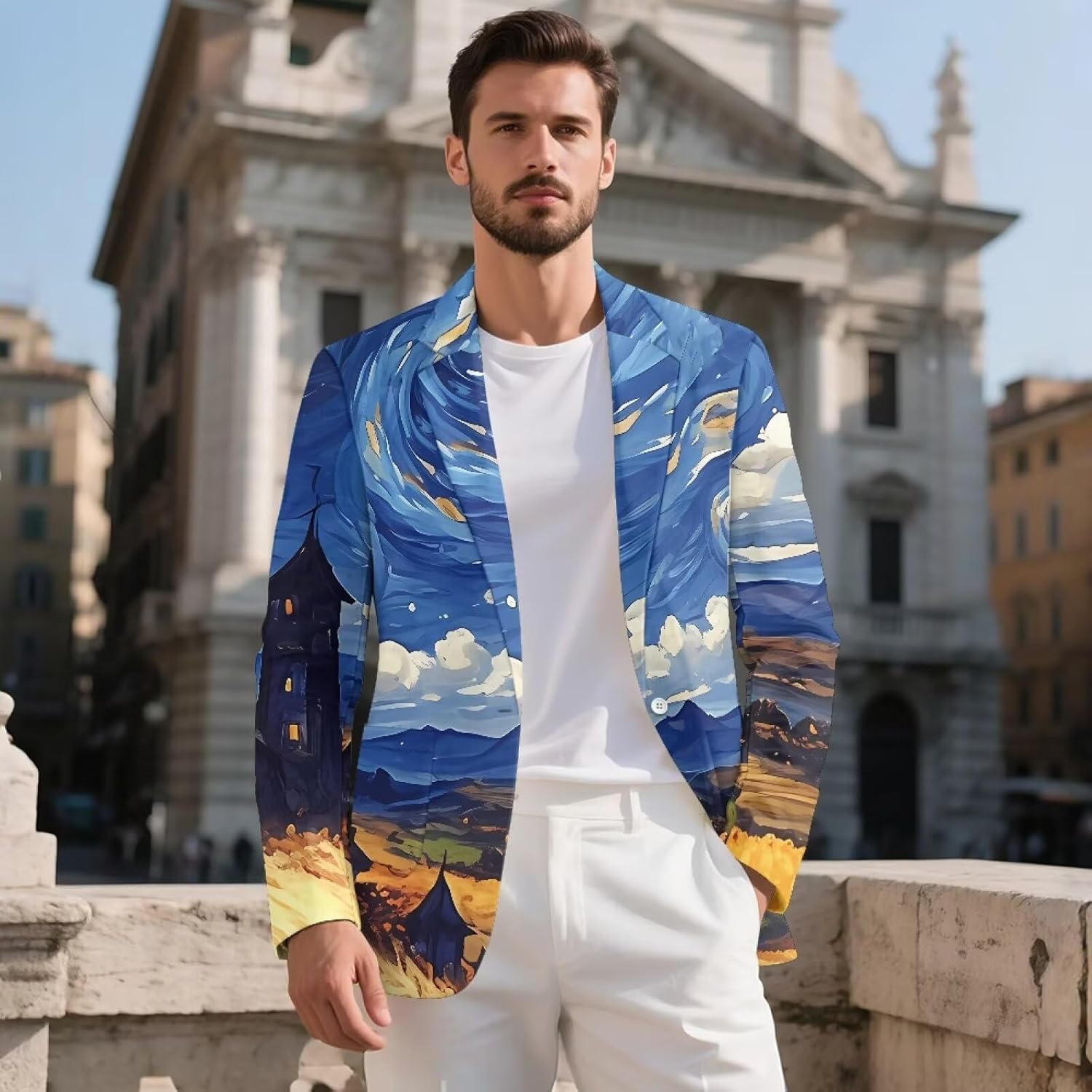 Biyejit Men Blazer Long Sleeve One Button Notched Lapel Lightweight Casual Sport Coat Suit Jackets for Wedding Party Prom