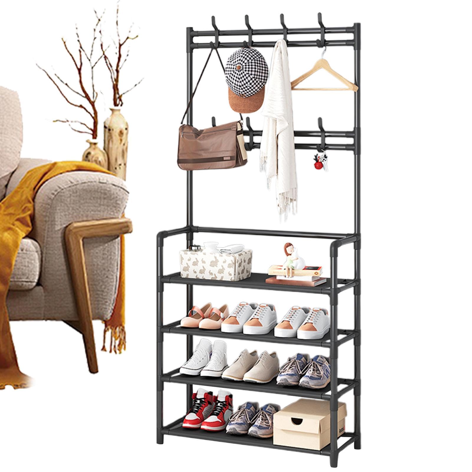 FGXHHS Entryway Coat Rack & Shoe Storage Combo | Floor-standing Stand with Hooks Versatile for Living Room Bedroom Ideal Dorm Rooms