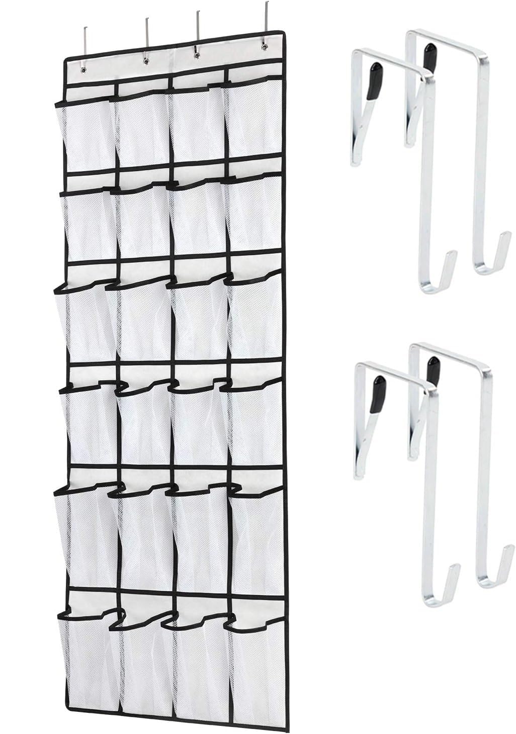 COVACURE 24 Pocket Over Door Hanging Organizer Space Saving Shoe Rack Hanging Storage Holder For Closet Door With 24 Pockets & Hook Shoes Holder Behind Door Organizer For Shoes & Accessories (White)