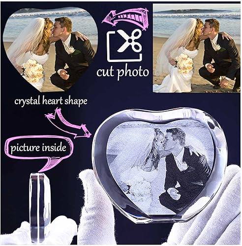 Miniatura 3 de personalizado personalizado grabado láser 3D, marco de fotos personalizado en forma de corazón con cristal grabado láser, boda, inauguración de la