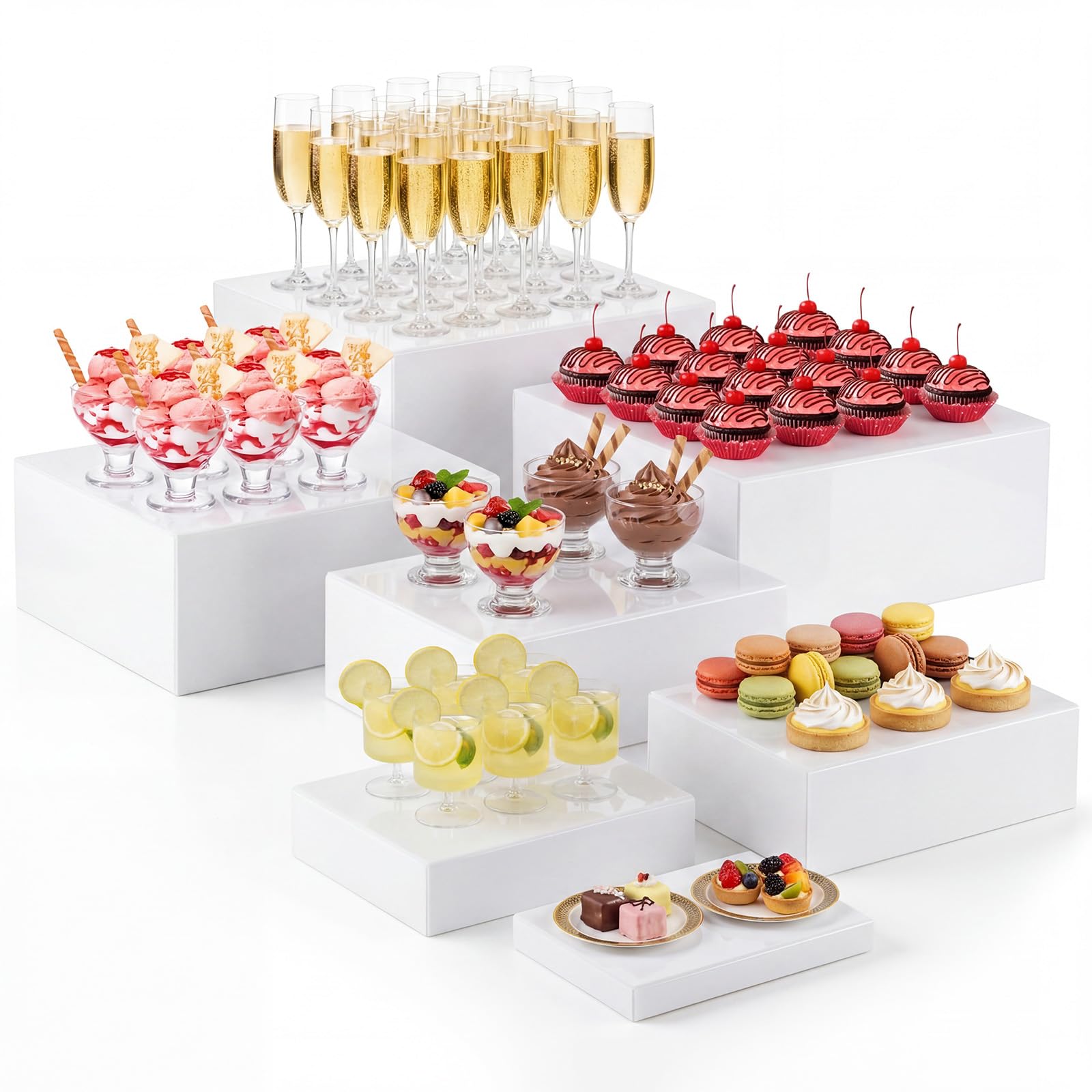 Leinuosen 7 Pcs Large Acrylic Buffet Risers, 8-14" Rectangle, White