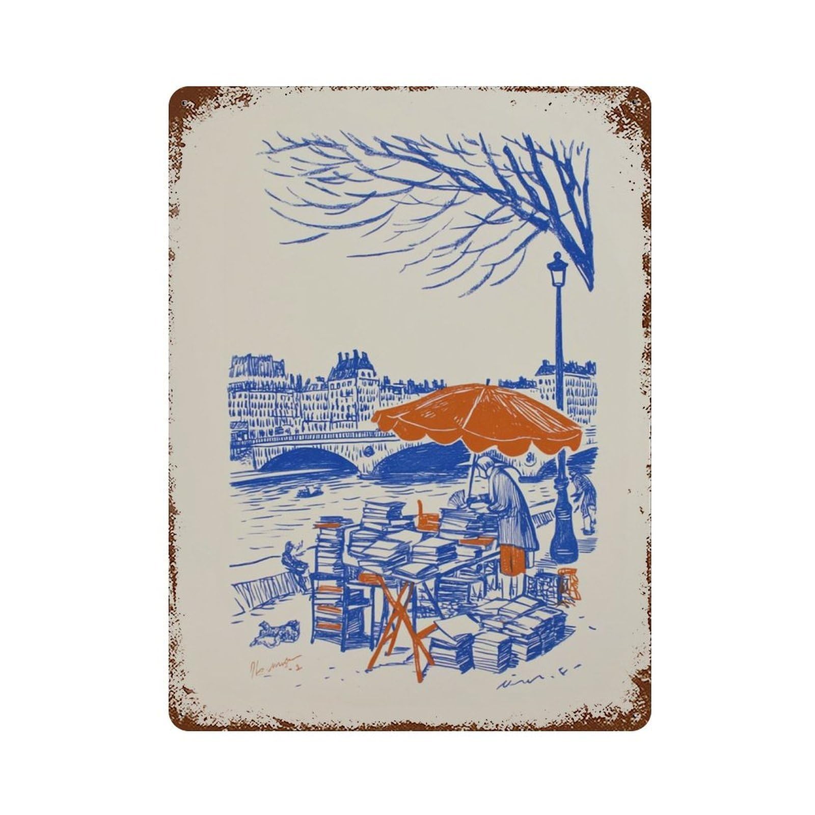 xiaoxiaoshen Paris Street Market River Seine Bookstall French Parisian Cityscape Wall Decor Art Metal Tin Poster Modern Home Decor Art Home Bar Shop Decorations Vintage Sign 40x30cm
