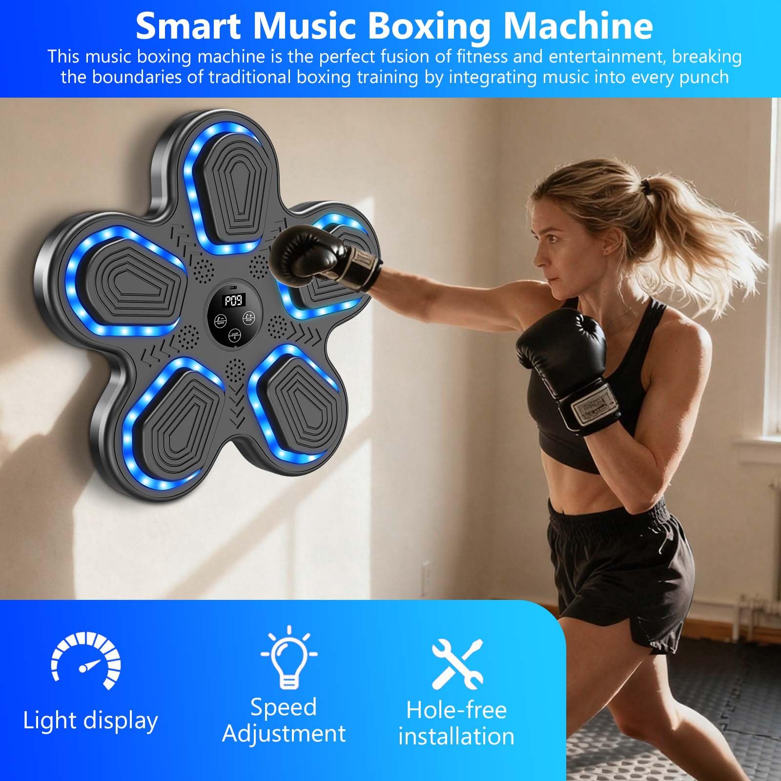 Music Boxing Machine, Boxe musicale, Macchina musicale a LED, con Bluetooth e guantoni da boxe, 9 velocità e modalità di allenamento