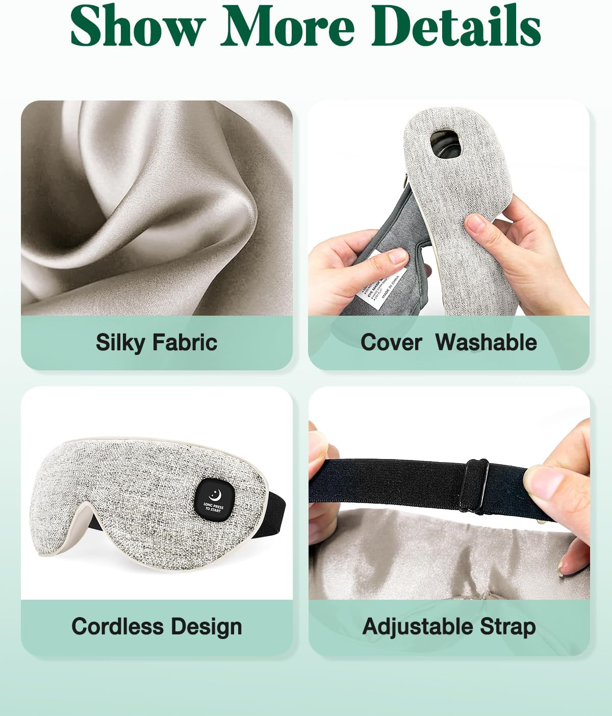 YoanYouth Heated Eye Mask for Dry Eyes, FSA Eligible HSA, Cordless Warm Compress for Eyes, Light Blocking Eye Heating Pad, Styes, Sleep, Cover Washable, Rechargeable, Light Gray