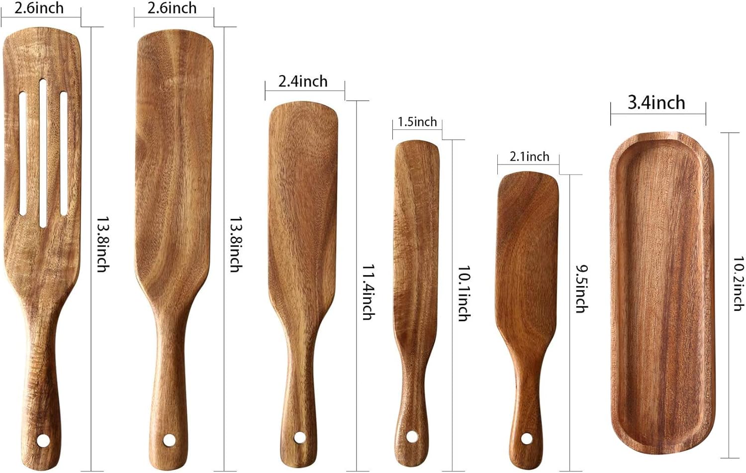 Wooden Spurtle Kitchen Utensils,QWKIT 6 Pcs Premium Natural Teak Wood Slotted Spurtle Spatulas Spoons Set for Nonstick Cookware Kitchen Cooking Heat Resistant Non Stick (with holder) - Image 2