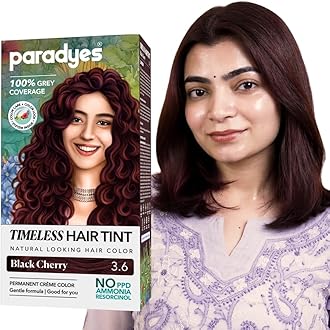 Paradyes Black Cherry Hair Color | Timeless Hair Tint for Grey Coverage | No PPD, Ammonia or Resorcinol | Long-Lasting Crème Formula | 3.6 Black Cherry | 120g