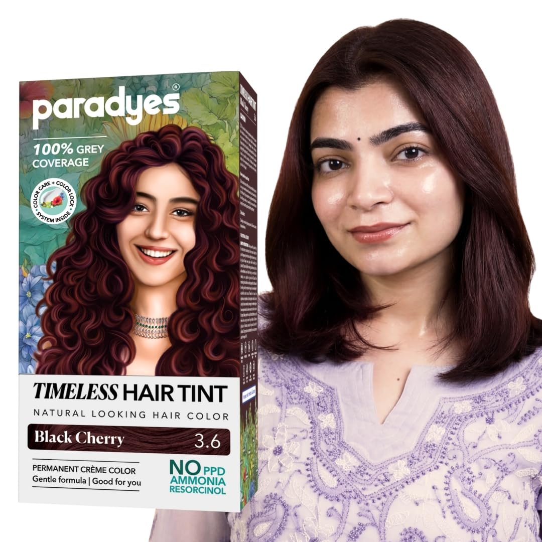 Paradyes Black Cherry Hair Color | Timeless Hair Tint for Grey Coverage | No PPD, Ammonia or Resorcinol | Long-Lasting Crème Formula | 3.6 Black Cherry | 120g
