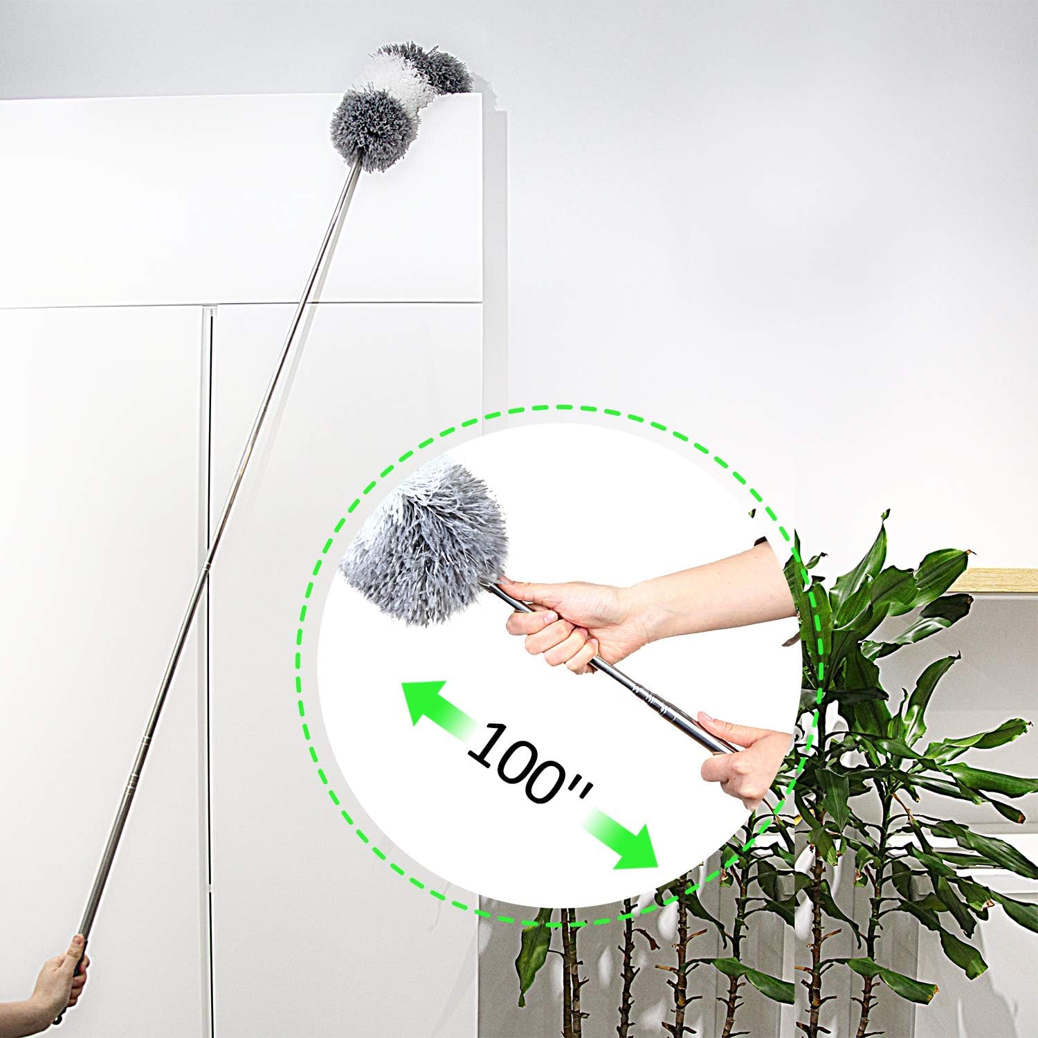 BOOMJOY Microfiber Feather Duster with Extendable Pole, 100" Telescoping Cobweb Duster for Cleaning, Bendable Head, Scratch-Resistant Cover, Washable Duster for Ceiling, Fan, Furniture : Health & Household
