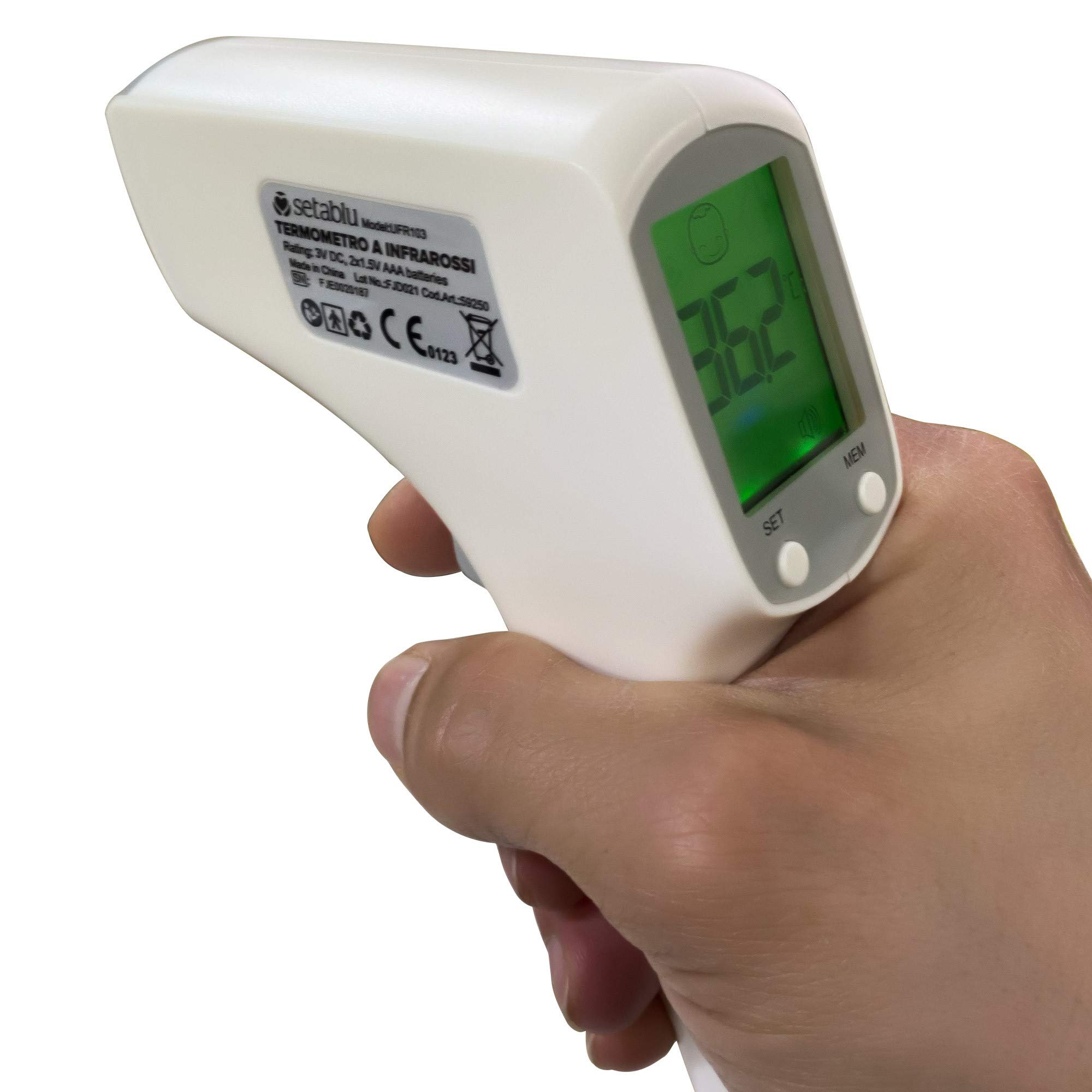 Mediawave Store - Termometro digitale per bambini 59250 ad infrarossi SETABLU senza Contatto schermo lcd, No Touch, per la Misurazione della Temperatura, Febbre, Stati Influenzali