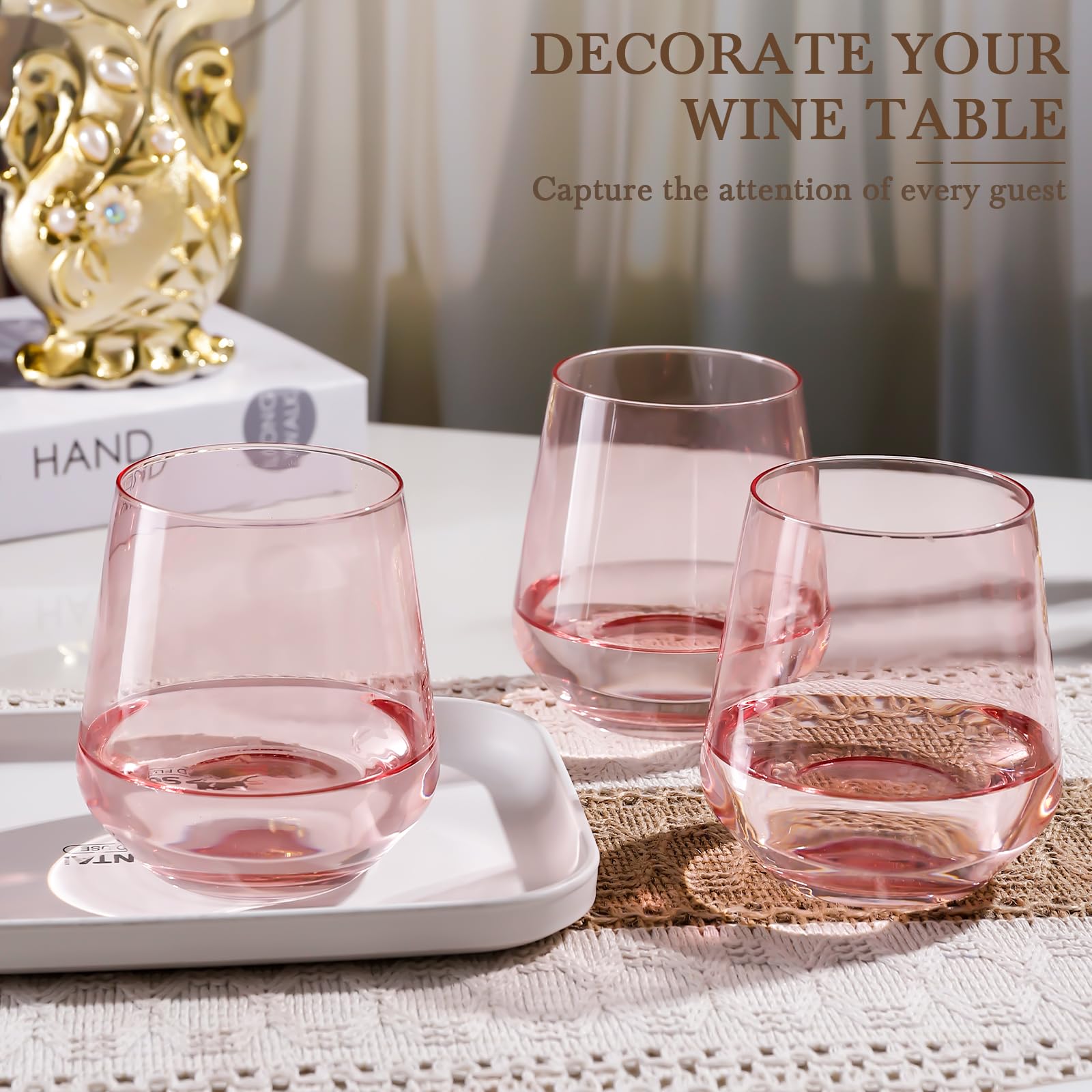 Weinglas-Set ohne Stiel, 170 ml, Weingläser, ohne Stiel, für Wein, Cocktails und Getränke, elegante Gläser für Zuhause, Bar und Urlaub, Rosa